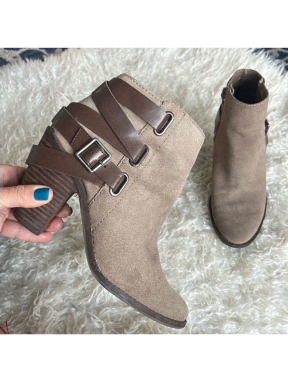 Dolce Vita Suede Leather Heeled Ankle Booties/Boots Sz 7.5 Taupe Brown Cowboy